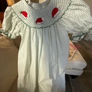 Green Polka Dot Dress with Santa Design